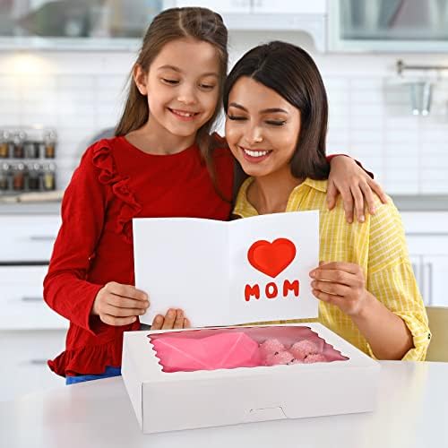 Tcoivs 30-Pack Bakery Boxes with Window, 12" x 8" x 2.5", Cookie Boxes, Auto-Popup Treat Boxes for Pies, Muffins, Donuts and Pastries (White)