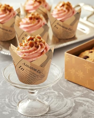 Bake Choice 200pc Standard Tulip Cupcake Liners for Baking, Newspaper Print