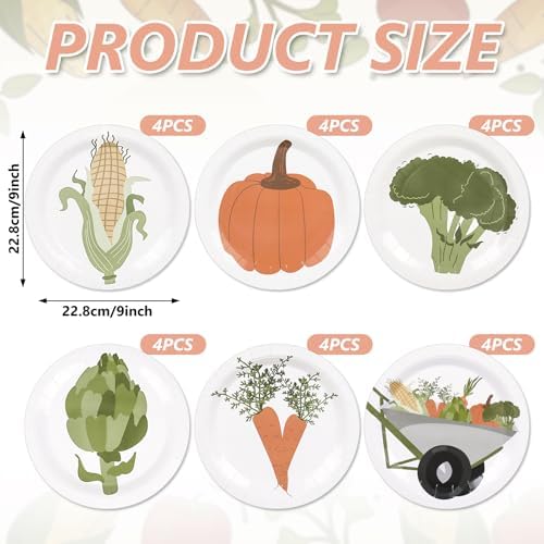 Whaline Locally Grown Baby Shower Paper Plates Vegetable Theme Disposable Plate Farmer Market Salad Dessert Plate 9 Inch for Party Supplies Table Decor, 24Pcs