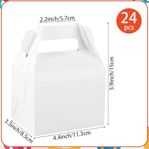 Hxezoc 24 Pieces White Party Favor Boxes Gable Candy Treat Box Folding Paper Gift Box with Handles for Baby Showers Birthday Party Wedding Decoration Supplies