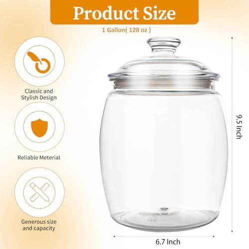 2 Pack 128 oz Candy & Cookie Jar Plastic Jars with Lids, Airtight Candy Jar Unbreakable, Decorative Kitchen Storage Jar, Clear Food Storage Canister for Pet Food