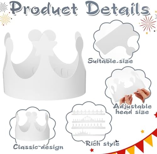 Thenshop 280 Pcs White Paper Crowns for Kids to Decorate, Classic Style
