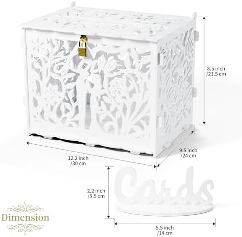 Jolik Bride and Groom Wedding Card Box with Sign, Large Rustic Locking Money Box Holder for Wedding Reception, Gift Card & Envelope Storage, DIY Anniversary & Birthday Party Decoration