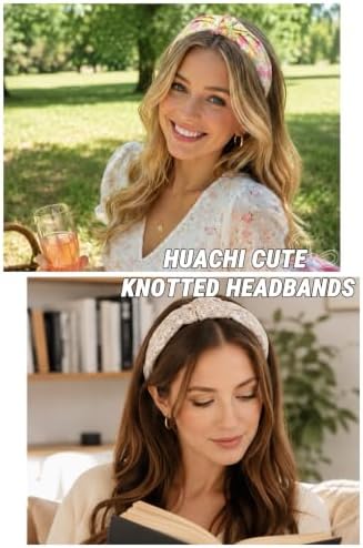 Huachi Headbands for Women Trendy Styles: Boho Knotted Headbands Floral Print, Cute Top Knot Head Bands for Girls for Summer Vacation Gifts 4PCS