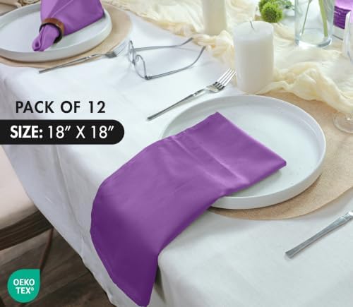 Ruvanti Cloth Napkins Set of 12, Cotton Enrich 18”x18” - Purple