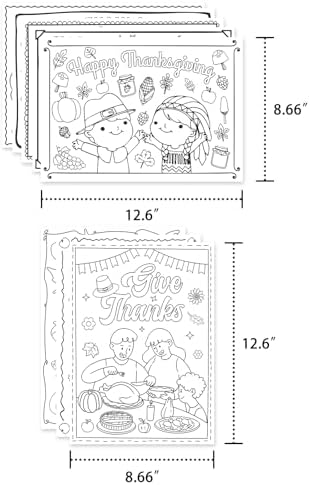 24PCS Thanksgiving Coloring Placemats Cards Party Supplies – Give Thanks Paper Mats Fall Turkey Dinner Table Decorations