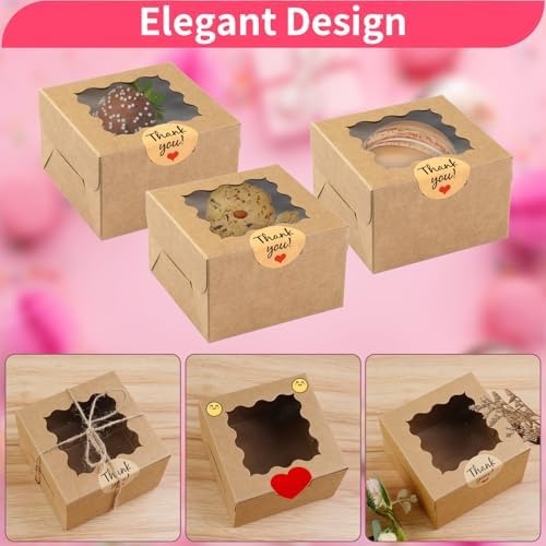 WINKIO Cookie Boxes with Window, Small Bakery Boxes for Dessert Pastry