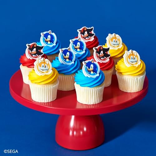 Sonic the Hedgehog Cupcake Decoration Toppers | 24 Pack Party Cake Rings