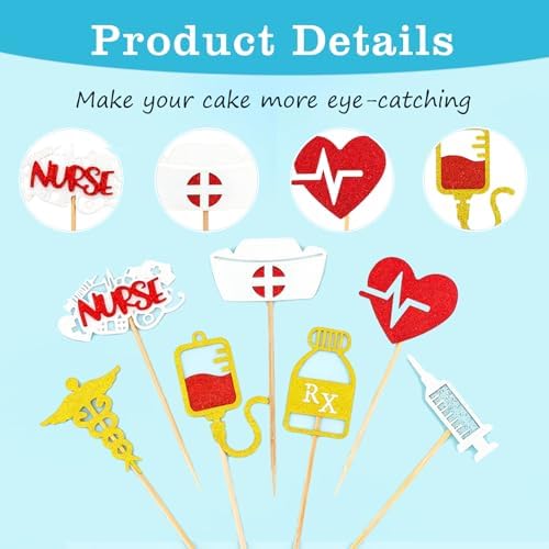 28 PCS Nurse Cupcake Toppers, Glitter Nurses Week Cupcake Picks, Nursing School Graduation Food Picks Cupcake Toppers Cake Decorations for National Nurse Day Nursing Graduation Congrats Party Supplies