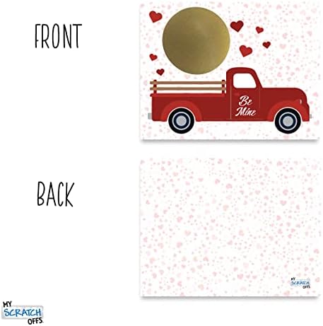 My Scratch Offs - 20 Pack Be Mine Valentine's Truck DIY Scratch Off Cards with Stickers, 3x4 Inch Customizable Love Notes for Classroom Exchange, Teacher Rewards & Party Favors for Valentine's Day