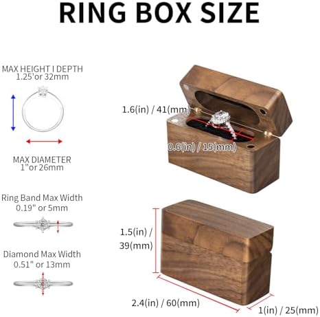 Wooden Engagement Ring Box for Proposal Slim Pocket Size Ring Case