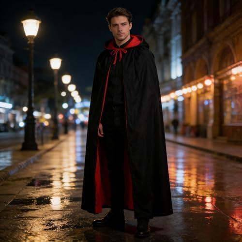 Adult Stand Collar with Hood Reversible Cloak Masquerade Cape for Halloween