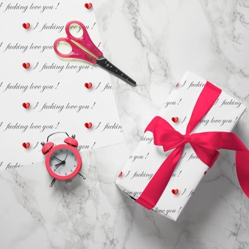 Cuitpan Funny Valentine's Day Wrapping Paper - I Fucking Love You Design for Anniversary,Wedding, Birthday, Party - 20 x 29 Inches, 6 Folded Sheets,Easy to Store