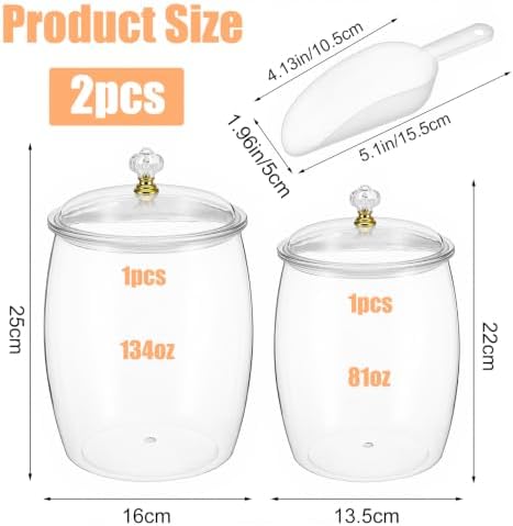 COMNICO 2 Pcs Candy Jars with Lids, Clear Plastic Cookie Airtight Sealed Storage Apothecary Containers Candy Buffet Container for Wedding Home Kitchen Bar Decoration Coffee Cereal Pasta Snack