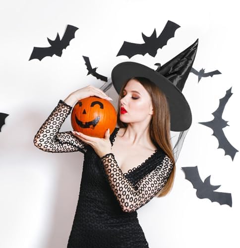 JXITON Halloween Witch Hat Women Witches Hat with Veil for Women Halloween Costume Party,Purple，Black,Orange