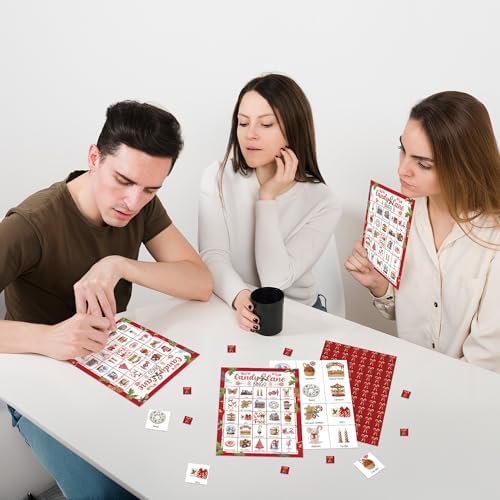 Christmas Party Bingo Game Cards, Candy Cane Bingo Set for Adults Large Group, Winter Holiday Fun Party Games, Xmas Activities Icebreaker Games, for Family Friends, 05