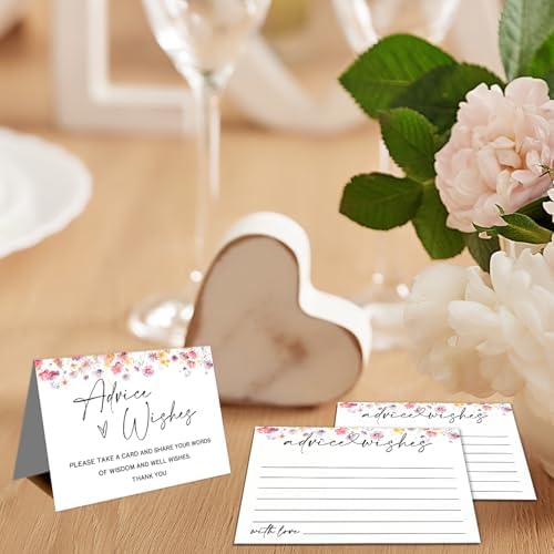 Advice and Wishes Cards Set with Message Notes and Keepsake Options, Guest Book Alternative for Baby Shower, Wedding, Bridal Shower, Graduation and Birthday Celebrations (50, A White, White Color Set)