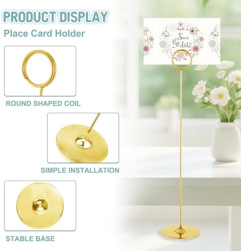 ERYTLLY 24 Pack 12 Inch Steel Place Card & Table Number Holders, Gold