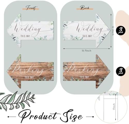 Wenqik 6 Pack Wedding Directional Arrow Signs with Stakes(Rustic Leaf)