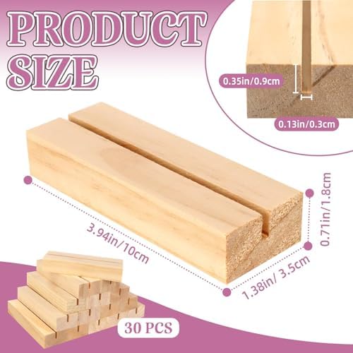 30Pcs 3.9x1.4 Inches Wood Table Number Stands, Wooden Place Card Holders, Acrylic Sign Holders for Wedding, Ceremony, Birthday, Party, Home Decoration, Events (3mm Slots)