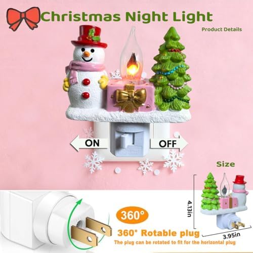 Snowman Christmas Tree Plug-in Night Light,Flickering Campfire Figurine Lam