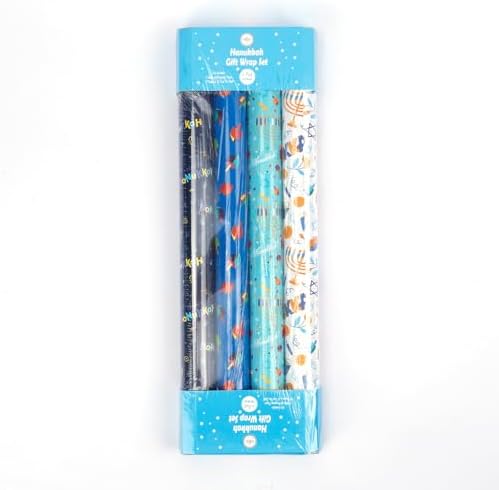 The Dreidel Company Happy Hanukkah Gift-Wrap Chanukah 17.5" Inches X 180" Inches .15' Feet Each Roll, 4 Roll Variety Pack