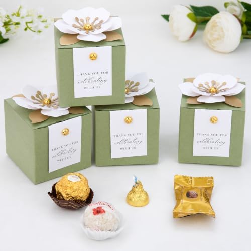 FEIYI 20 PCS Favor Boxes, Sage Green Candy Boxes 2.55x2.55x2.55