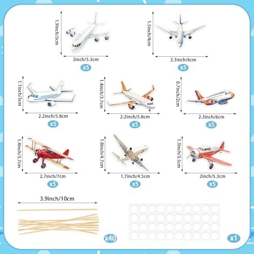 Hooqict 40Pcs Airplane Cupcake Toppers Airplane Birthday Cake Topper Decorations Cupcake Picks for Plane Themed Party Decorations Travel Around the World Party Supplies