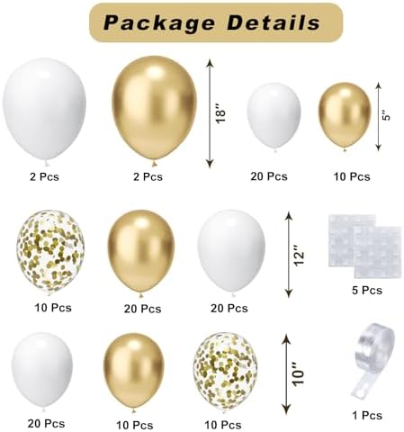 White and Gold Balloons Arch Kit, 124pcs White Gold Balloons
