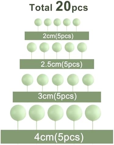 ASTARON 20 Pcs Light Green Balls Cake Topper Decorations for Birthday Cake