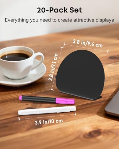 Uniclife 20 Pack Mini Chalkboard Signs for Food, Small Chalkboard Signs with Chalk Markers, Reusable Matte PVC Food Signs Food Labels for Party Buffet Wedding, Blackboard Place Cards Table Signs