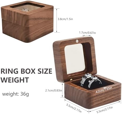 Jomelly Wooden Ring Box for Wedding Ceremony 2 Slots,Window Black