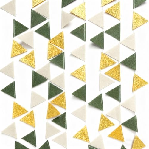 Sage Green Gold Party Decorations Oilve Green Beige Gold Glitter Felt Triangle Mini Banner Bunting Pennant Flag for Birthday Wedding Shower Jungle Woodland Safari Party Decor Supplies