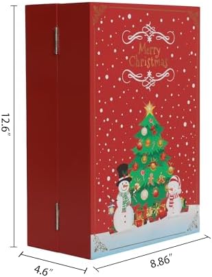 Christmas Wooden Advent Calendar Book with LED lighting Red Color Christmas Snowman & Santa Countdown Holiday Gifts with 24 Drawers Adults Kids Home Decoration