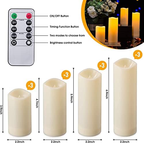 YOROXRG 12 Pack Flameless Candles Battery Operated Waterproof Led Candles (D:2.2" X H:4" 5" 6" 7") Candles with 2 Remotes Contro for Wedding, Party, Birthday