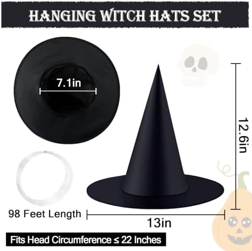 12 Pcs Halloween Hanging Witch Hats Black Floating Witch Hat Porch Decor