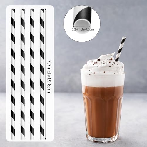 100 Packs Black Biodegradable Striped Paper Straws, Disposable Drinking Straws for Birthday Carnival Summer Pool Party Wedding Baby Shower Halloween Christmas Party Decoration Supplies