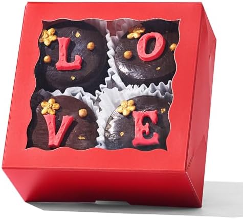 100-Pack 4x4x2 Inches Classic Red Bakery Boxes - Treat/Cookie/Truffle Boxes for Mini Cakes, Pies & Cinnamon Rolls - Wedding Party Favor Packaging