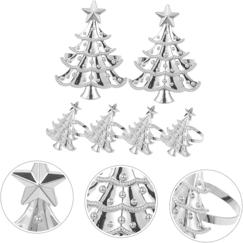 Silver Christmas Tree Napkin Rings Set of 6, Metal Xmas Napkin Holders, Wedding Dinner Table Decorations Winter Christmas Ornaments