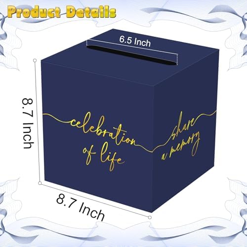 QISOLIY Navy Blue Celebration of Life Card Box with Gold Lettering, Share a Memory Funeral Card Box for Memorial Service, Remembrance Table Decor, Memory Box for Sympathy Condolence Messages