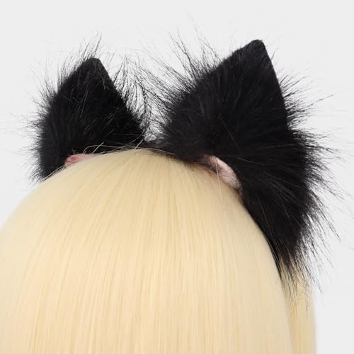 HAOAN Handmade Faux Fur Animal Cat Ears Headband Furry Fox Wolf Hairhoop Headwear Costume Accessory