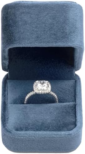 Velvet Single Ring Box Case Holder for Engagement Proposal Birthday Wedding,Jewelry Ring Gift Box Jewelry Packaging Box (Vintage Blue)