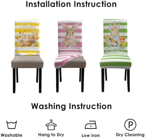 Easter Chair Covers Set of 4, Easter Decorations Stretch Removable Washable Dining Room Chair Protector Slipcovers for Easter Decor Holiday Party Kitchen Home Decorations (Easter 3, 4 PCS)
