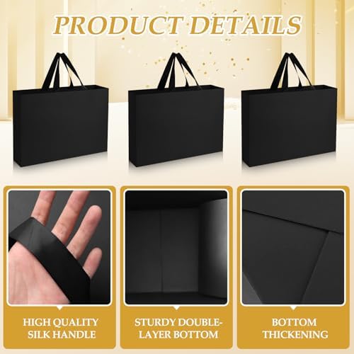 Epoesch 6 Pack Extra Large Black Gift Bags with Handles and Tissue Papers