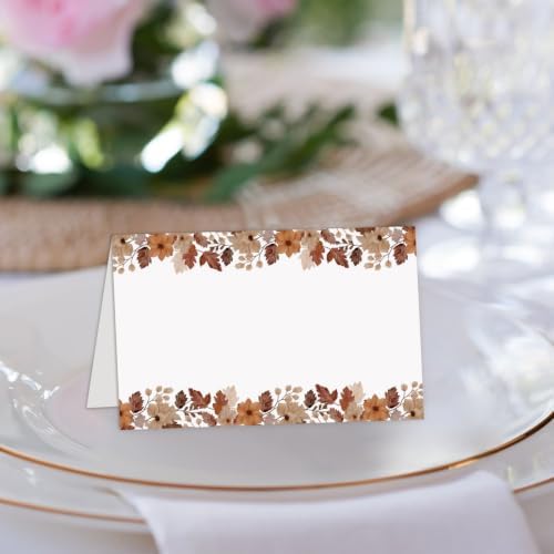 25Pcs Fall Place Cards, Watercolor Leaves Retro Boho Tented Name Cards, Seating Card for Wedding Thanksgiving Autumn Party Table Setting, 2.1 x 3.5 Inch Folded -16