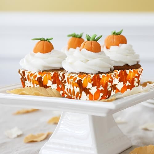 Whaline 300Pcs Fall Cupcake Liners Orange Maple Leaves Paper Baking Cups Thanksgiving Watercolor Leaves Cake Muffin Liner Cupcake Wrappers for Autumn Harvest Party Supplies, 2 x 1.2 Inch