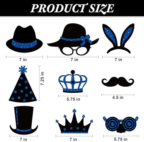Zonon 24 Pcs Photo Booth Props Set Black Gold Birthday,Blue and Black