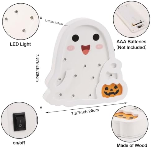FOIMAS Halloween Wooden Table Sign, 7.8" Light Up Ghost Tabletop Decoration for Desk Tabletop Halloween Party Home Bedroom Office Gifts Trick or Treat