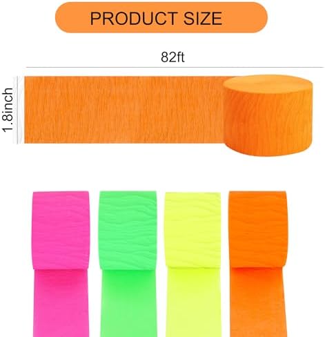 BEISHIDA Glow in The Dark Party Supplies，8 Rolls Neon Crepe Paper Streamers for Neon Summer Party Birthday DIY Craft Paper(1.8 Inch x 82 Ft/Roll)