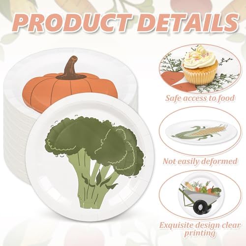 Whaline Locally Grown Baby Shower Paper Plates Vegetable Theme Disposable Plate Farmer Market Salad Dessert Plate 9 Inch for Party Supplies Table Decor, 24Pcs